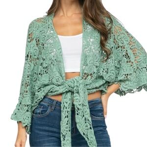 Raj Mint Lace Women Cardigan